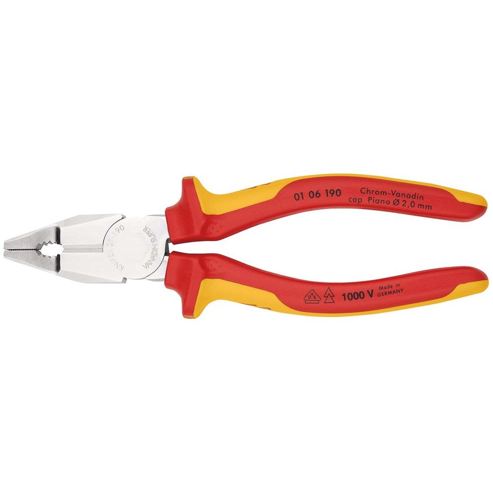 KNIPEX 01 06 190 Kombitang Chroom-Vanadium geïsoleerd met meer-componentengrepen, VDE-getest verchro-0