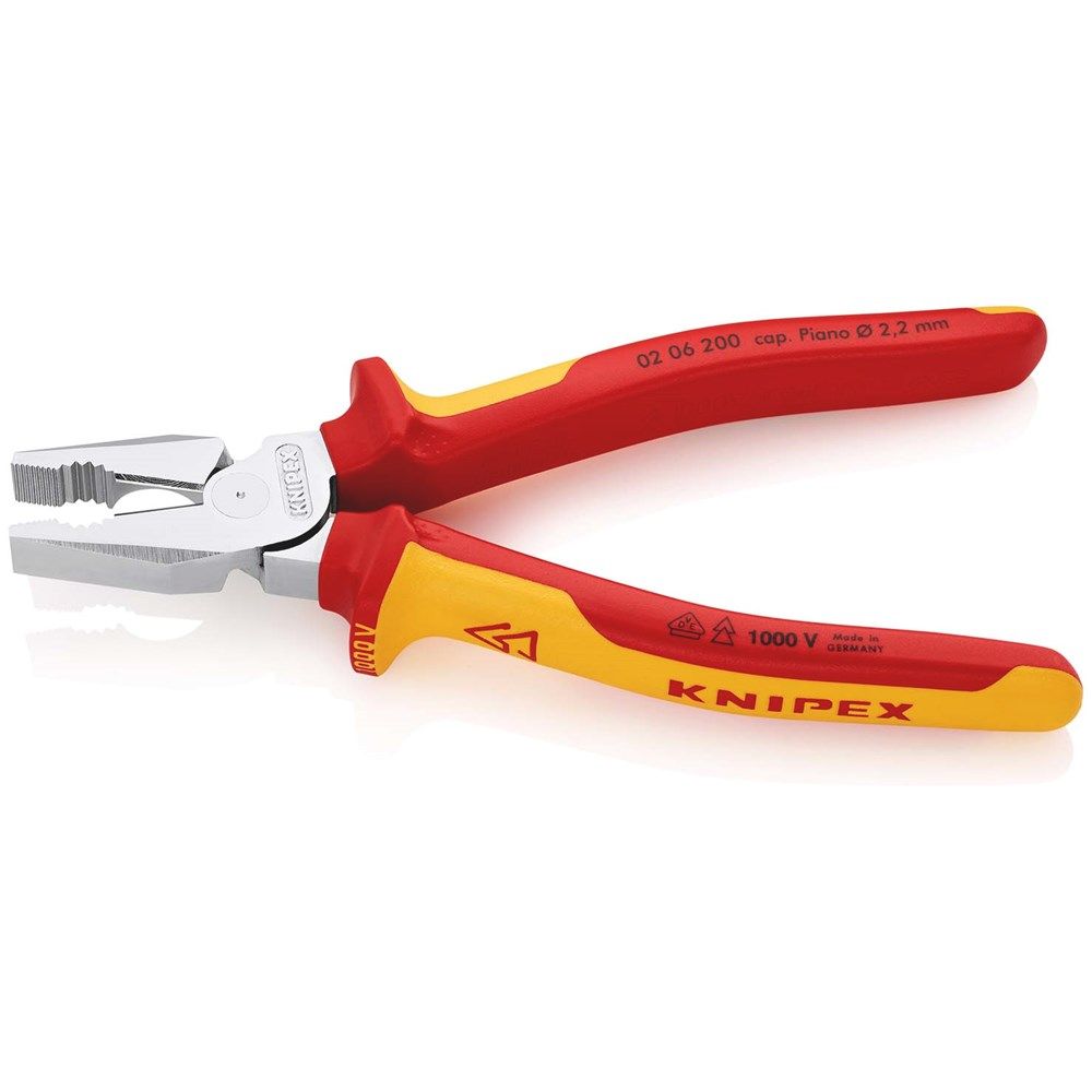 KNIPEX 02 06 200 Kracht-Kombitang geïsoleerd met meer-componentengrepen, VDE-getest verchroomd 200 m-2