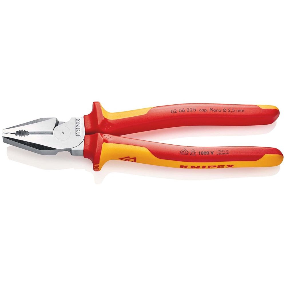 KNIPEX 02 06 225 Kracht-Kombitang geïsoleerd met meer-componentengrepen, VDE-getest verchroomd 225 m-0