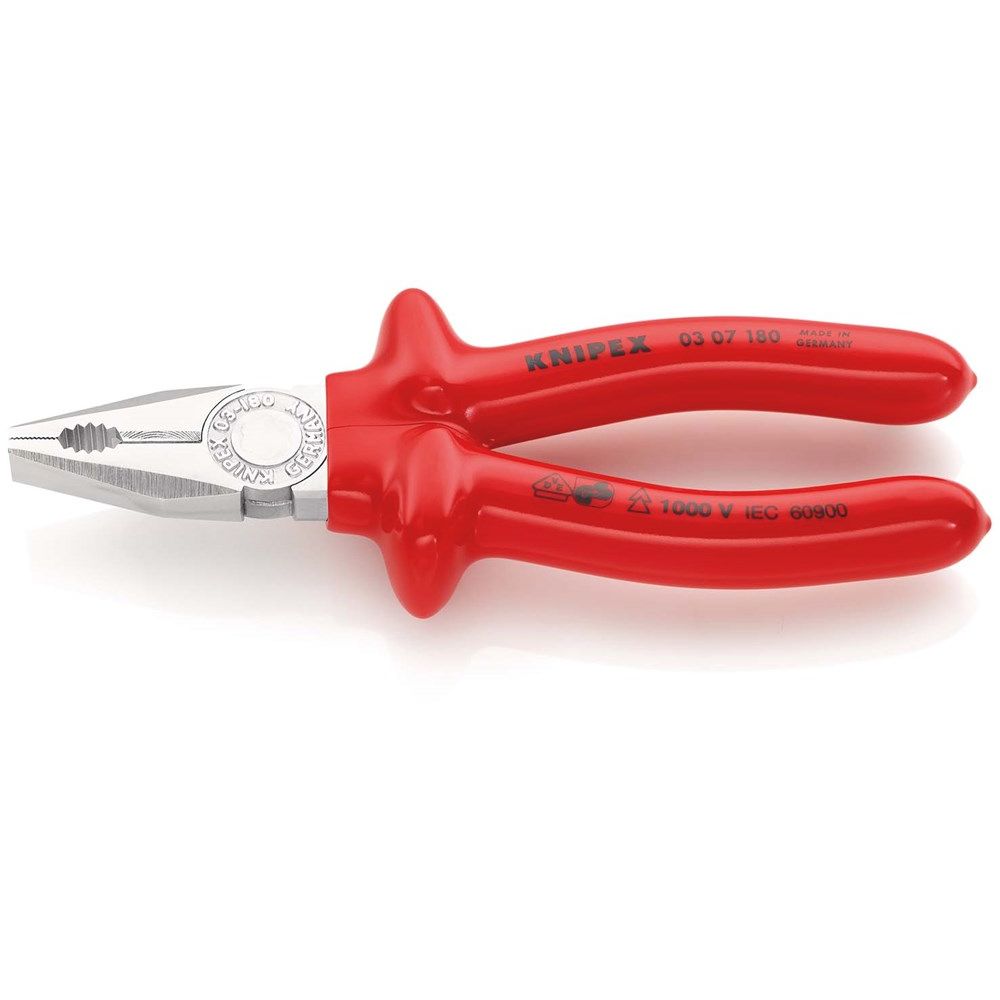 KNIPEX 03 07 180 Kombitang dompelisolatie, VDE-getest verchroomd 180 mm-0