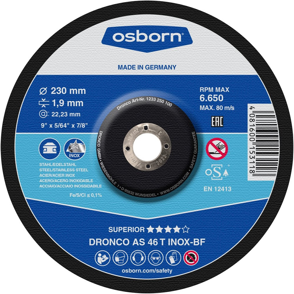 Doorslijpschijf 230x1,9x22mm RVS-0