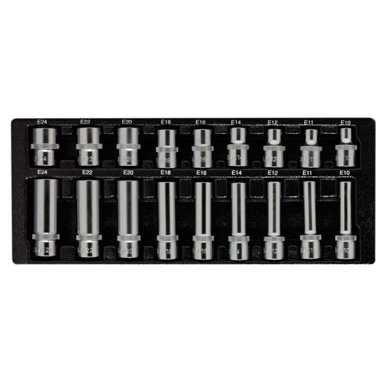 1/2" Doppenset E - torx, kort+lang, 18dlg, S - moduleDeltachMZS Gereedschap