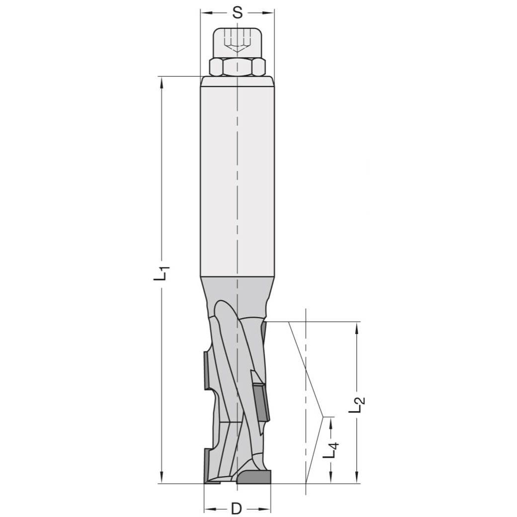 Diamant Groeffrees Ø 16 x 35 mm, TL=100 mm, S=16 mm, Z=1+1, DP Links
