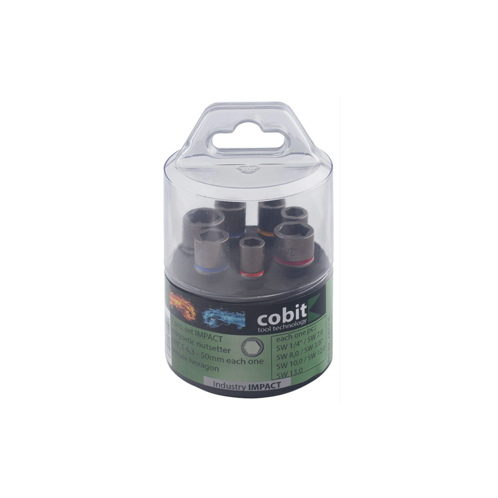 1/4" dopsleutelset 7/8/10/13mm,1/4"-3/8" -5/16", met veermagneet, slaguitvoering