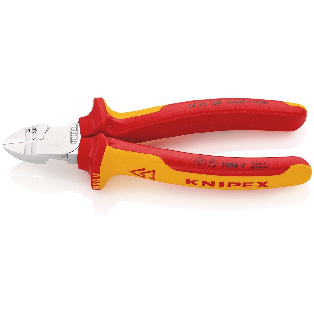 KNIPEX 14 26 160 Afstrip-zijsnijtang geïsoleerd met meer-componentengrepen, VDE-getest verchroomd 16-0