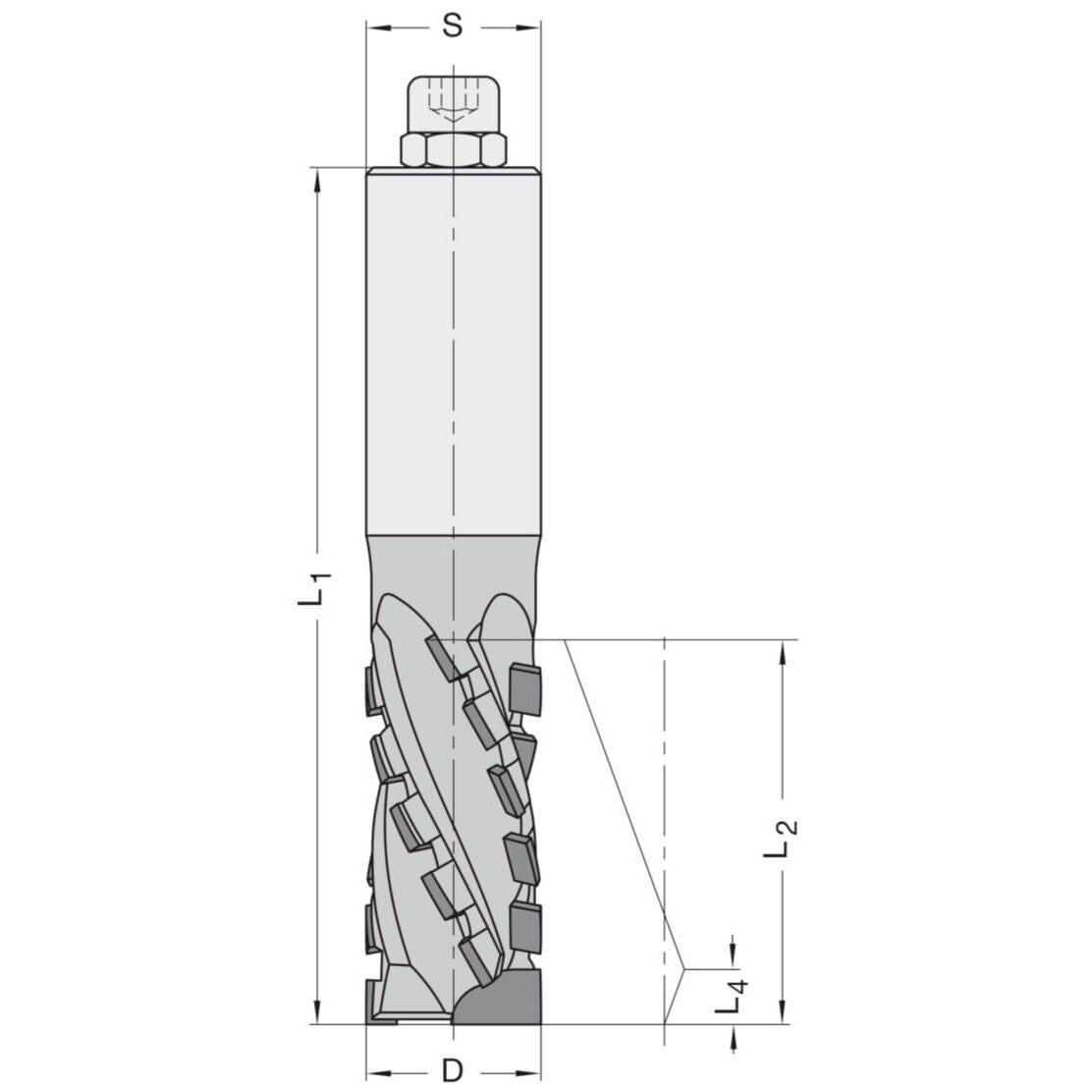 Diamant Groeffrees Ø 25 x 55 mm, TL=125 mm, S=25 mm, Z=2, DP Rechts