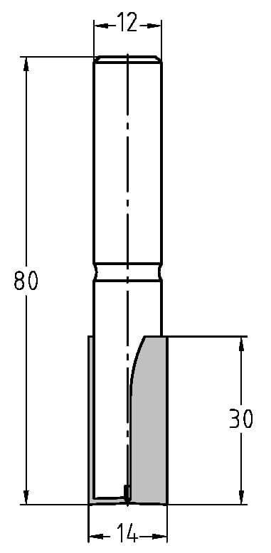 Groeffrees Ø 14 x 30 mm, TL=80 mm, S=12 mm, HW
