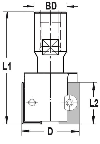 UNITEC houder met sponningkeermessen zonder lager Ø 36 x 30,0 mm, Binnendraad M12, HW