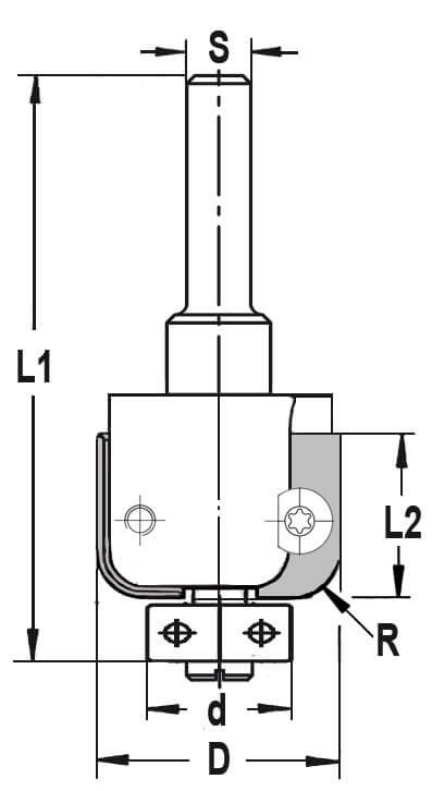 UNITEC houder met halfholkeermessen R=8,0 mm met lager, D=32 mm, S=10 mm, HW