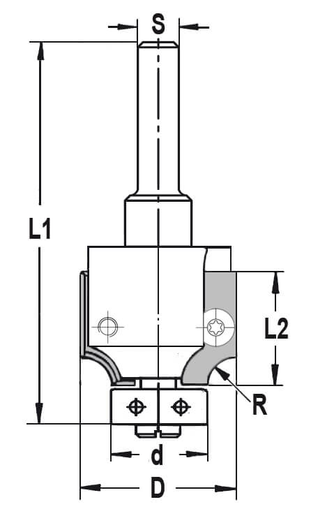 UNITEC houder met afrondkeermessen R=8,0 mm met lager, D=32 mm, S=8 mm, HW
