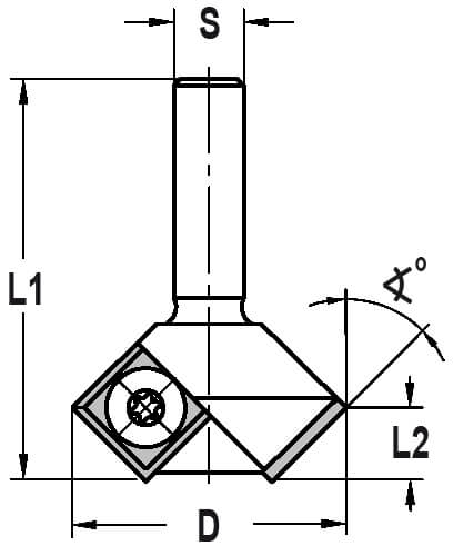 Keermesfasefrees 45° zonder lager, L2=8.5 mm, S=8 mm, HW