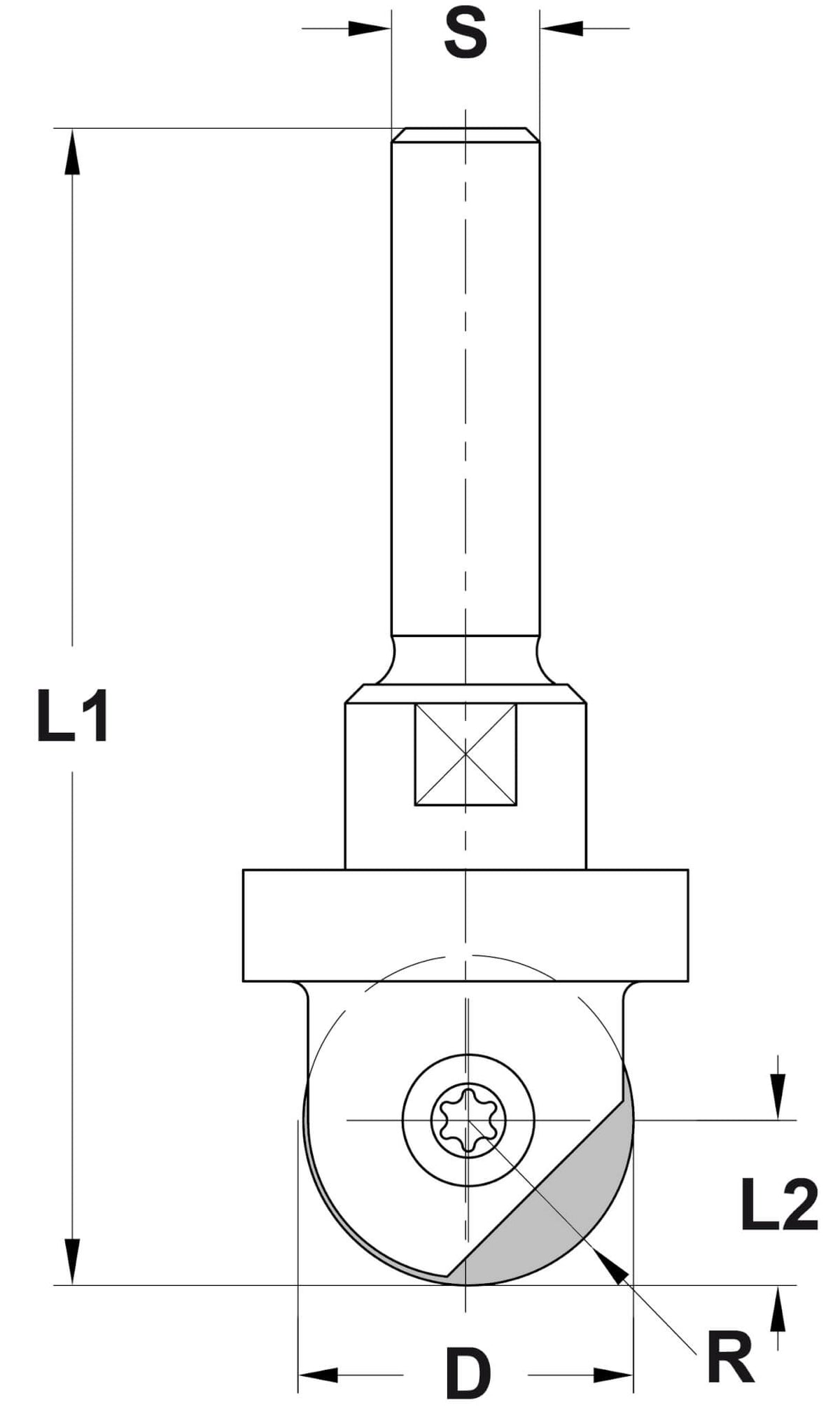 Keermesholprofielfrees R=9,5 mm, TL=58 mm, S=6 mm, HW