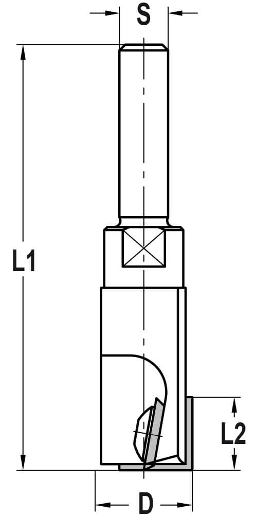 Keermesgroeffrees Ø 20 x 12 mm, TL=70 mm, S=12 mm, HW
