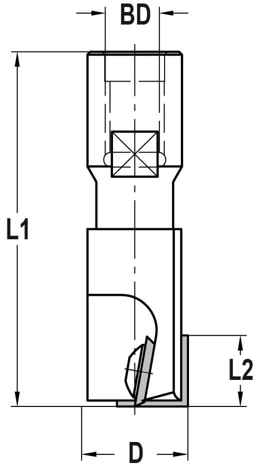 Keermesgroeffrees Ø 20 x 12 mm, TL=60 mm, Binnendraad M12, HW