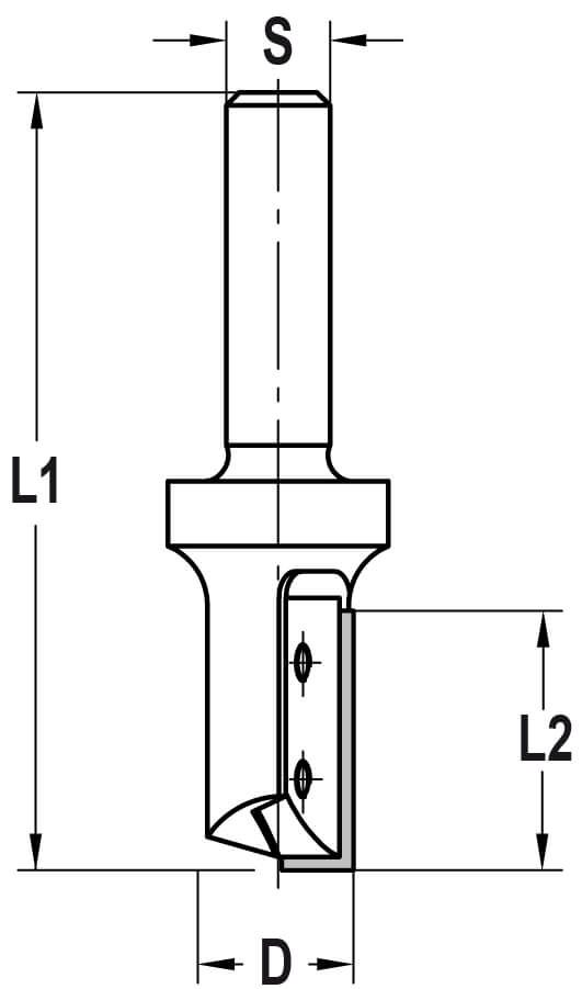 Keermesgroeffrees 14 mm SL=30 TL=80, HW - Schacht: 10 mm