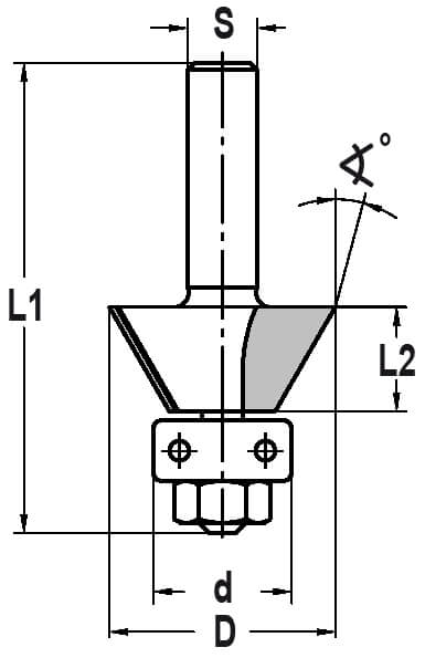 Fasefrees 30° met lager, L2=12 mm, TL=52 mm, S=8 mm, HW