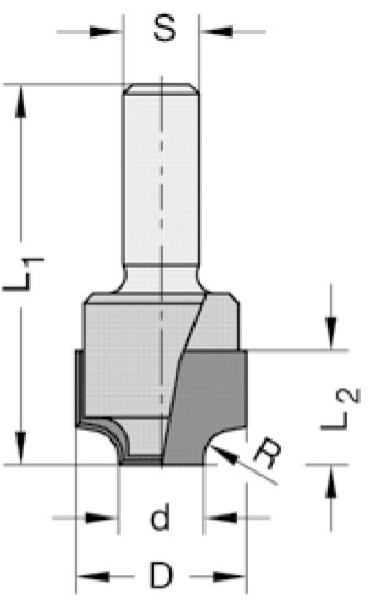 Kwartrondprofielfrees R=3,0 mm, L2=12 mm, D=18 mm, S=8 mm, HW