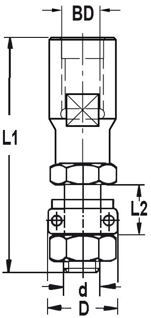 Spindel met tussenringen en lager, opname (d) 6,3 mm, L2=12 mm, Binnendraad M12
