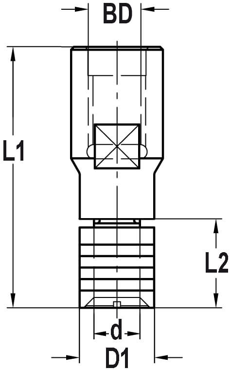 Spindel met vlakke onderkant, opname (d) 8,0 mm, L2=15 mm, Binnendraad M12