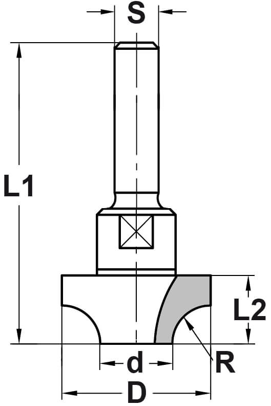 Kwartrondprofielfrees R=9,5 mm zonder lager, D=33 mm, S=6 mm, HW