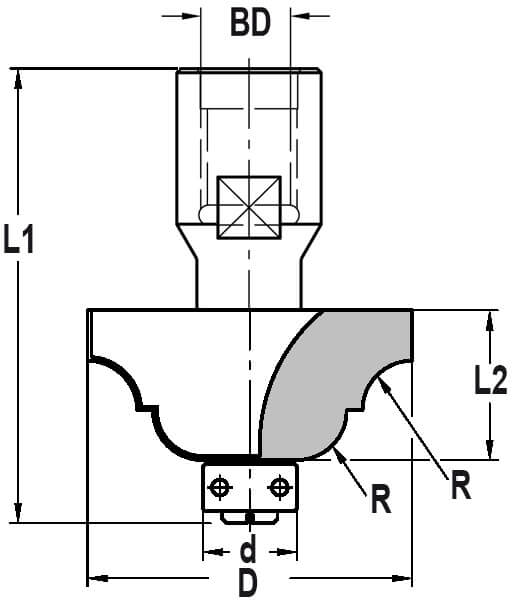Contraprofielfrees R=6,3 - zonder lager, HW - Binnendraad M10