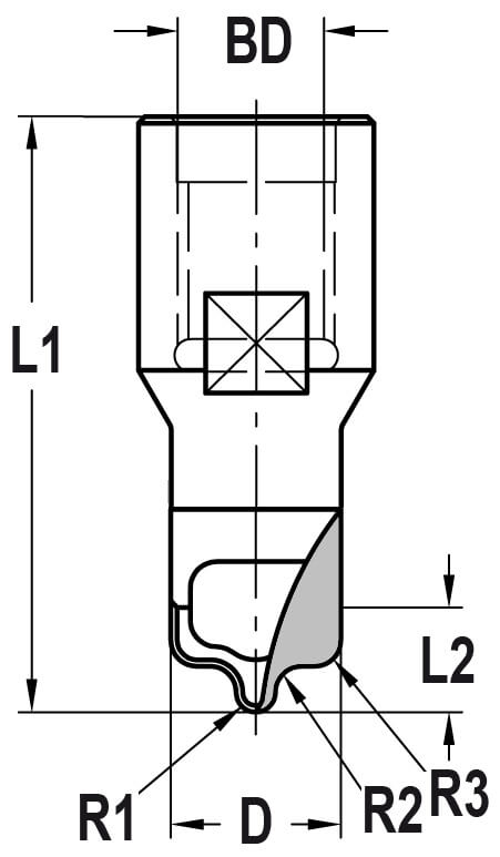 Paneelfrees R=1,5/2,0 mm, TL=51 mm, Binnendraad M12, HW
