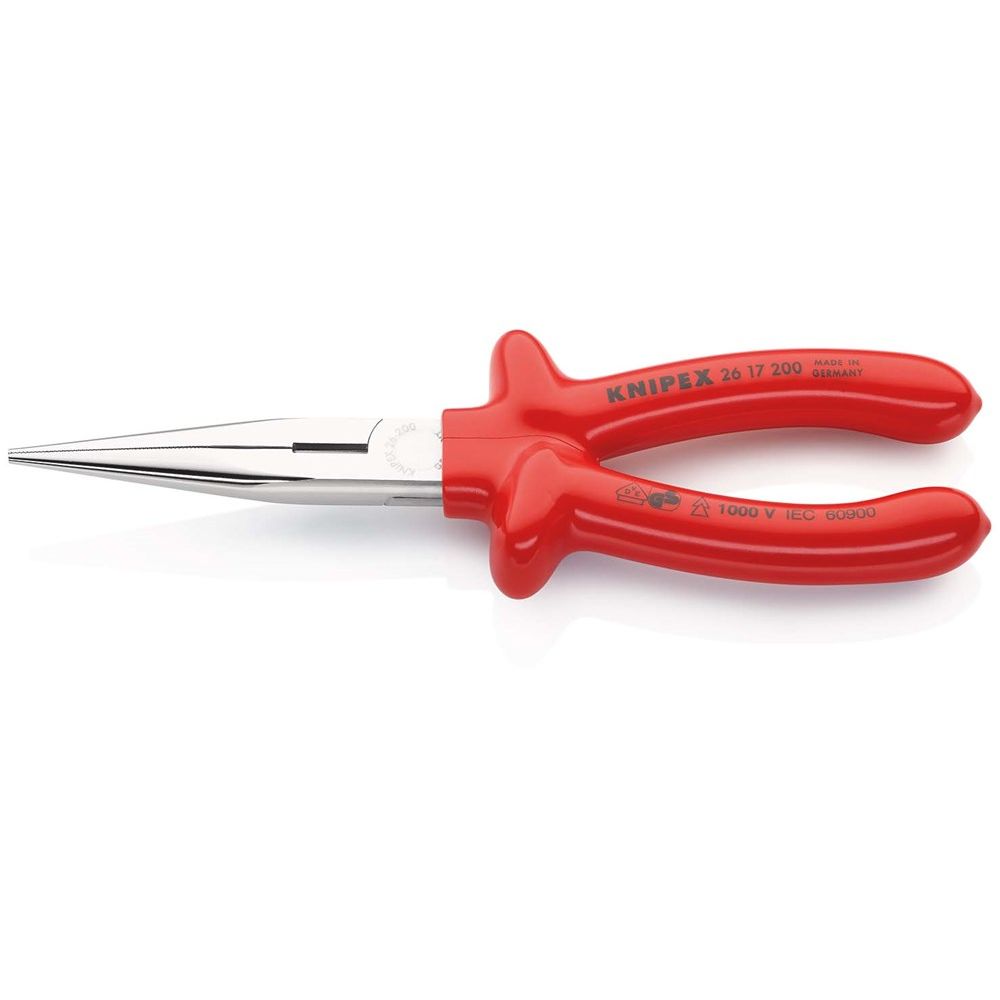 KNIPEX 26 17 200 Platspitse tang met zijsnijder (telefoontang) dompelisolatie, VDE-getest verchroomd-0
