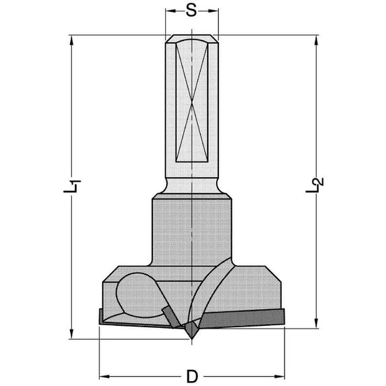 Diamant Cilinderkopboor Ø 35 mm, TL=57,5 mm, S=10x26 mm, Z=2+2, DP