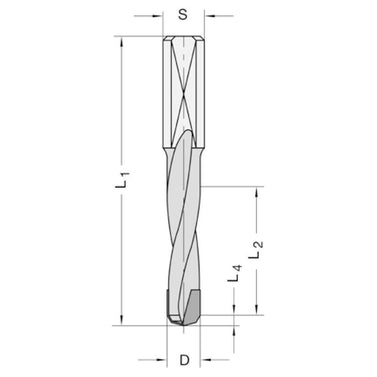 Diamant drevelboor Ø 8 mm, SL=27 mm, TL=57,5 mm, S=10x26 mm, Z=2, DP links