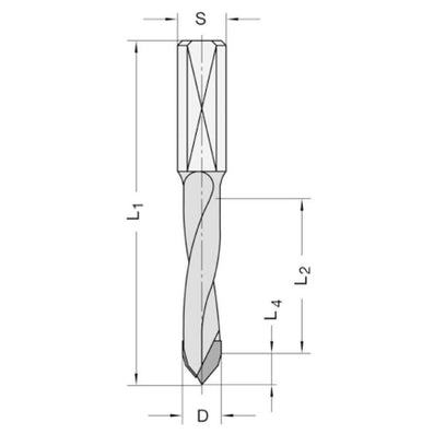 Diamant doorgangsboor Ø 10 mm, SL=35 mm, TL=70 mm, S=10x26 mm, Z=2, DP