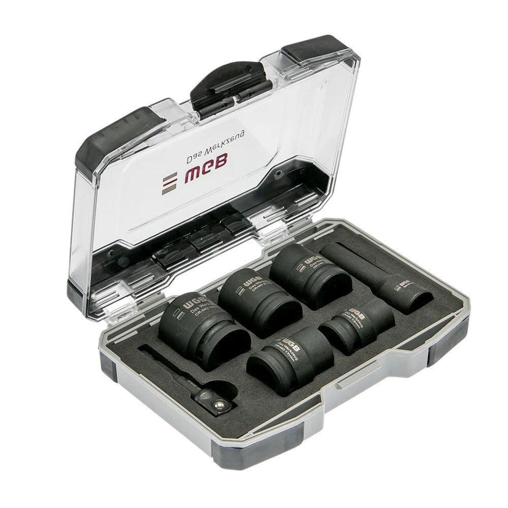 1/2" set zeskant krachtdoppen, 13 - 24 mm, met verlengstuk en 1/4"verloop, DIN 3121-1