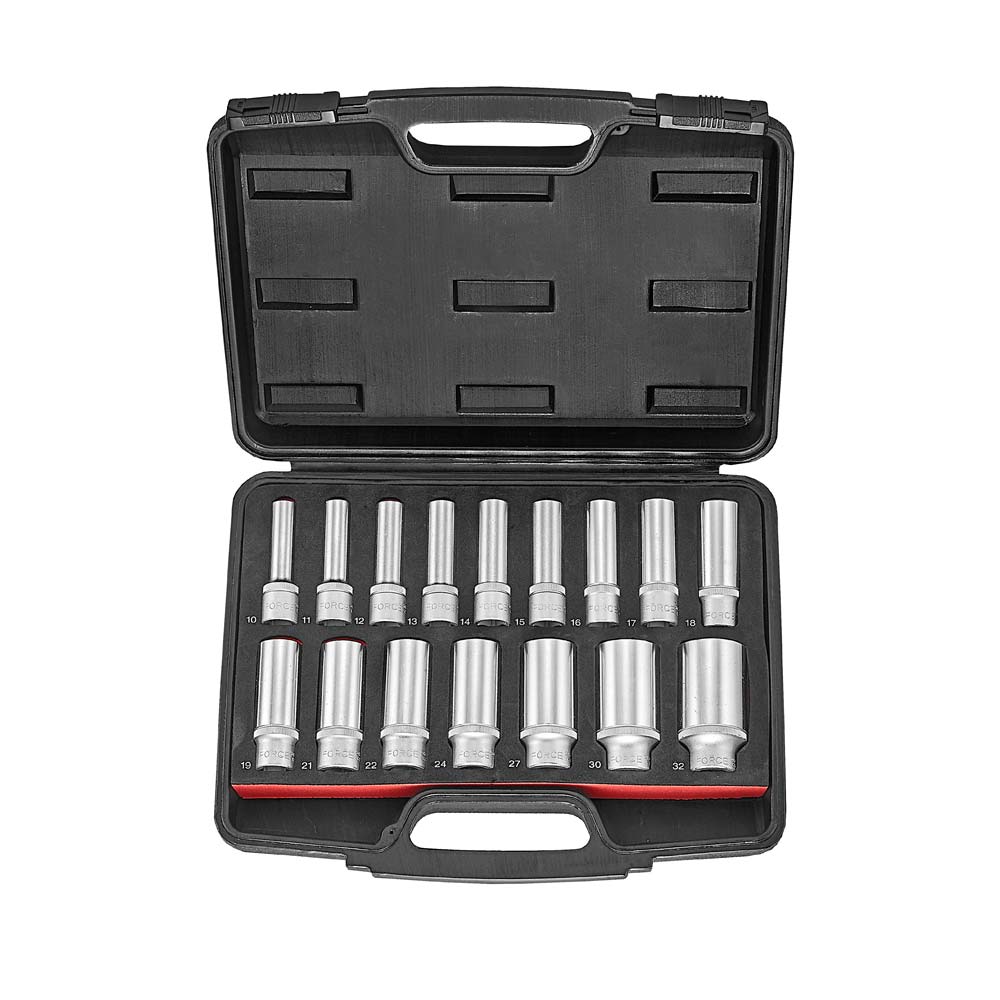 1/2" Doppenset lang 6-kant 16 delig