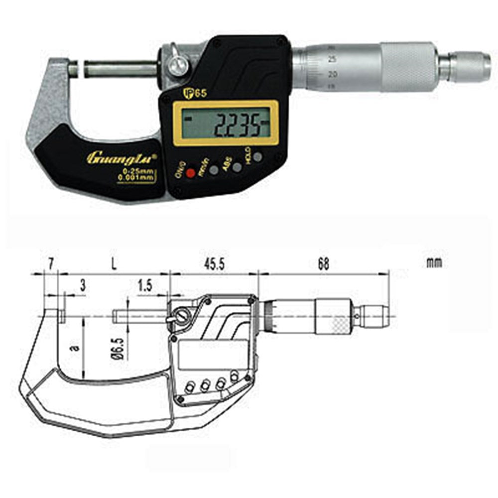 Digitale micrometer 50-75mm HM, IP 65, ABS/INC/SET/HOLD-2