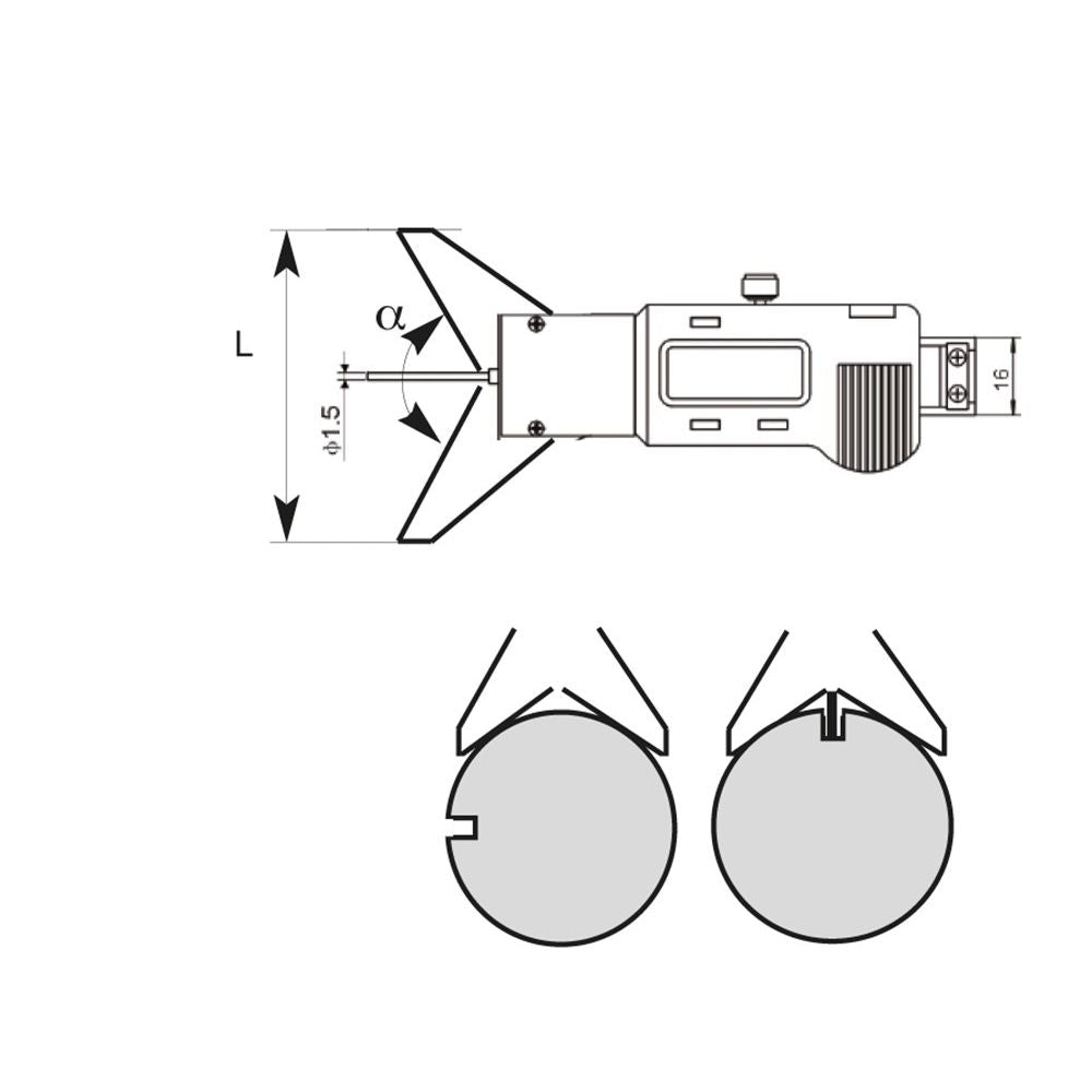 Digitale diepteschuifmaat 0-50mm hoekmeetbrug 90°, voor assen 5-140mm-3