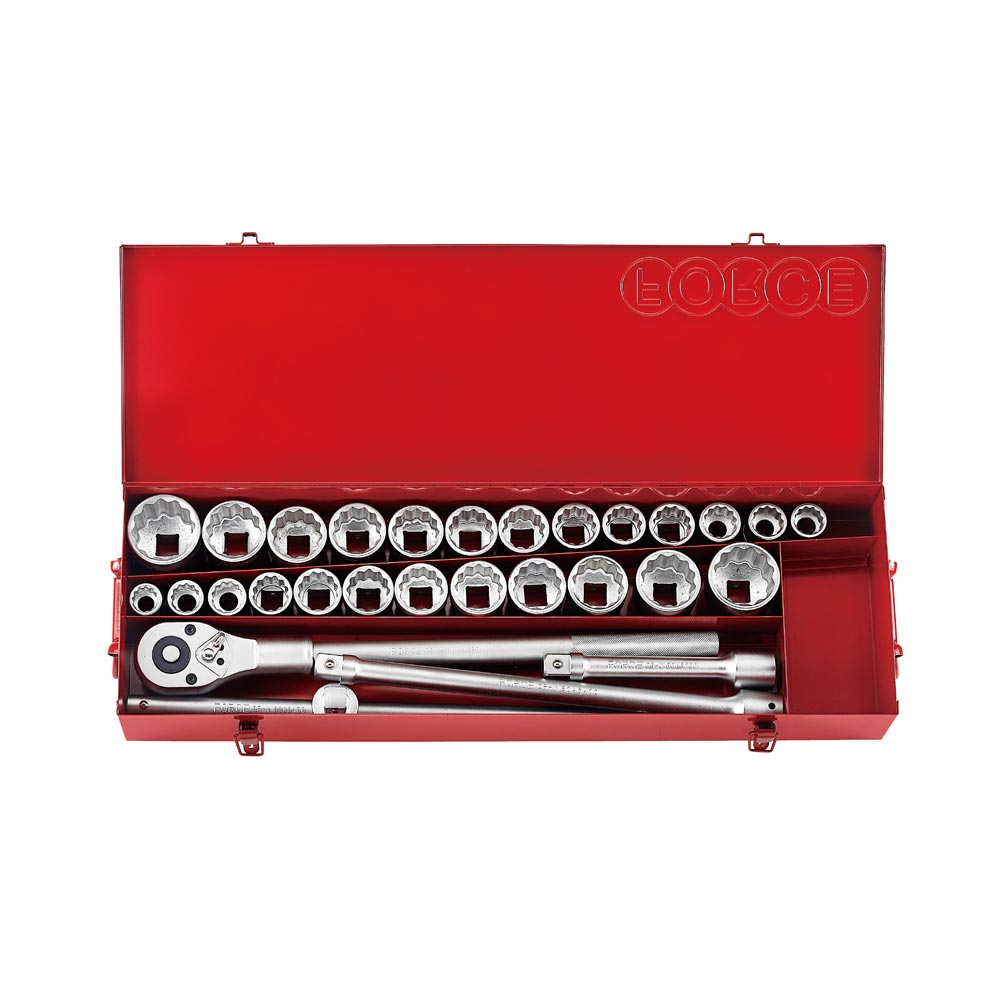 29pc 3/4 12pt Flank socket set (S&M) -- metal case
