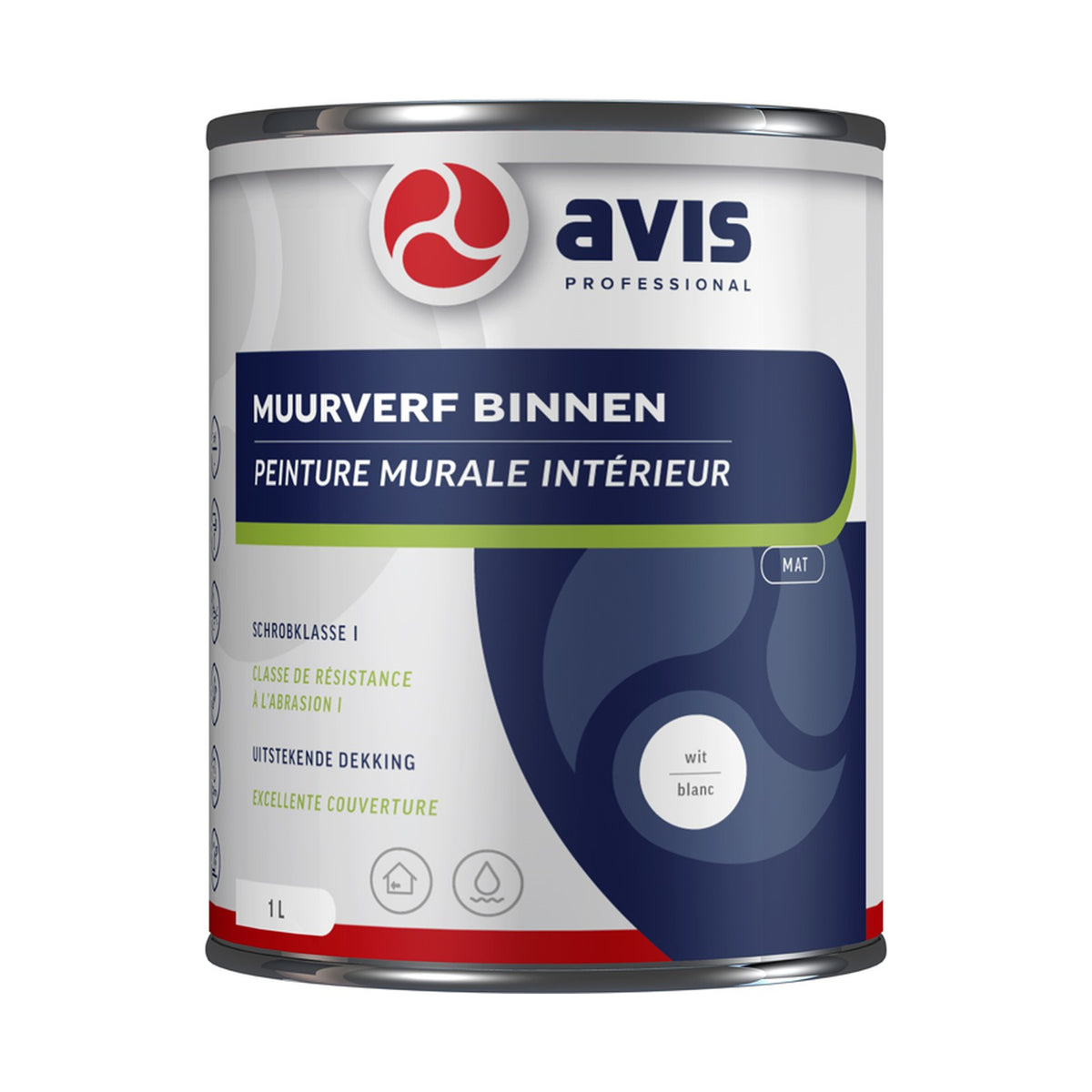 Avis Muurverf Binnen Wit Mat 1 liter – EAN 8712576300539