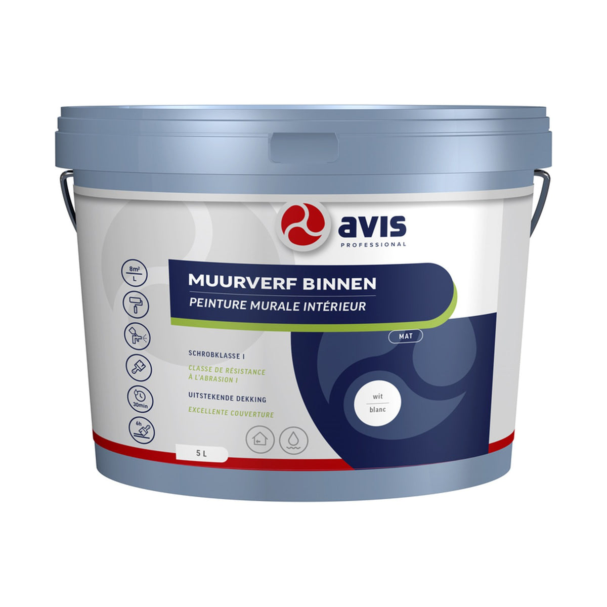 Avis Muurverf Binnen Wit Mat 5 liter – EAN 8712576300553