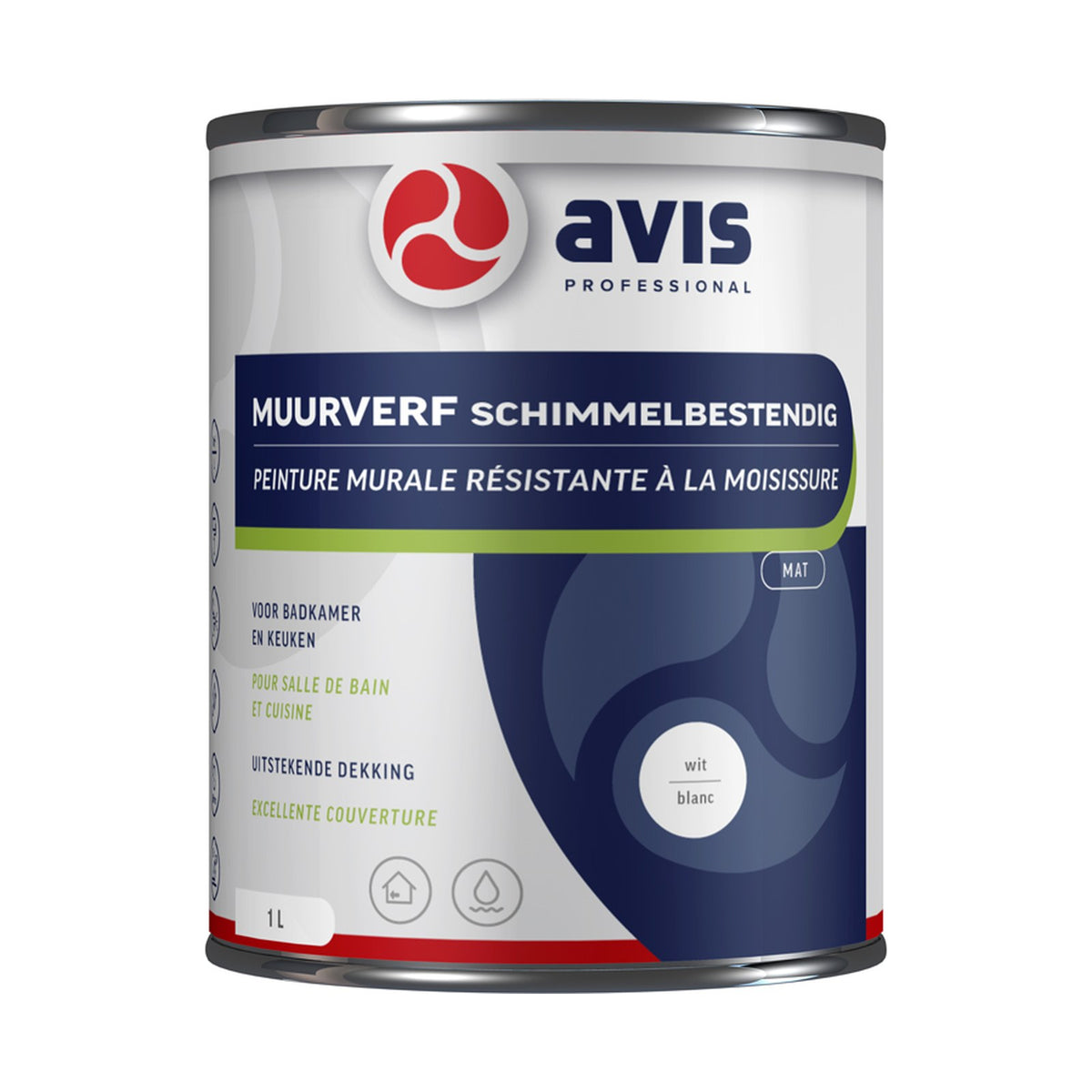 Avis Muurverf Schimmelbestendig Wit Mat 1 liter – EAN 8712576300959