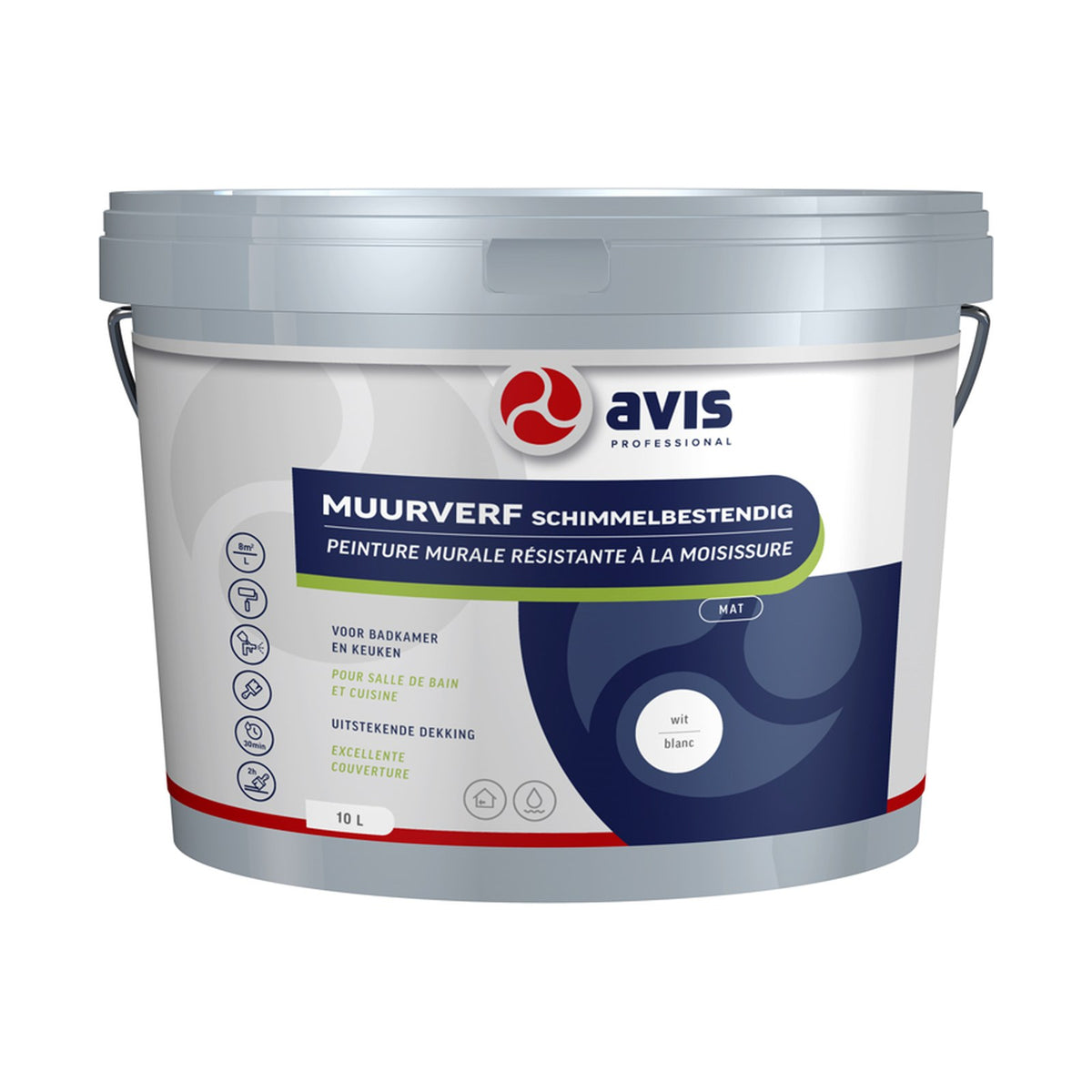 Avis Muurverf Schimmelbestendig Wit Mat 10 liter – EAN 8712576300966