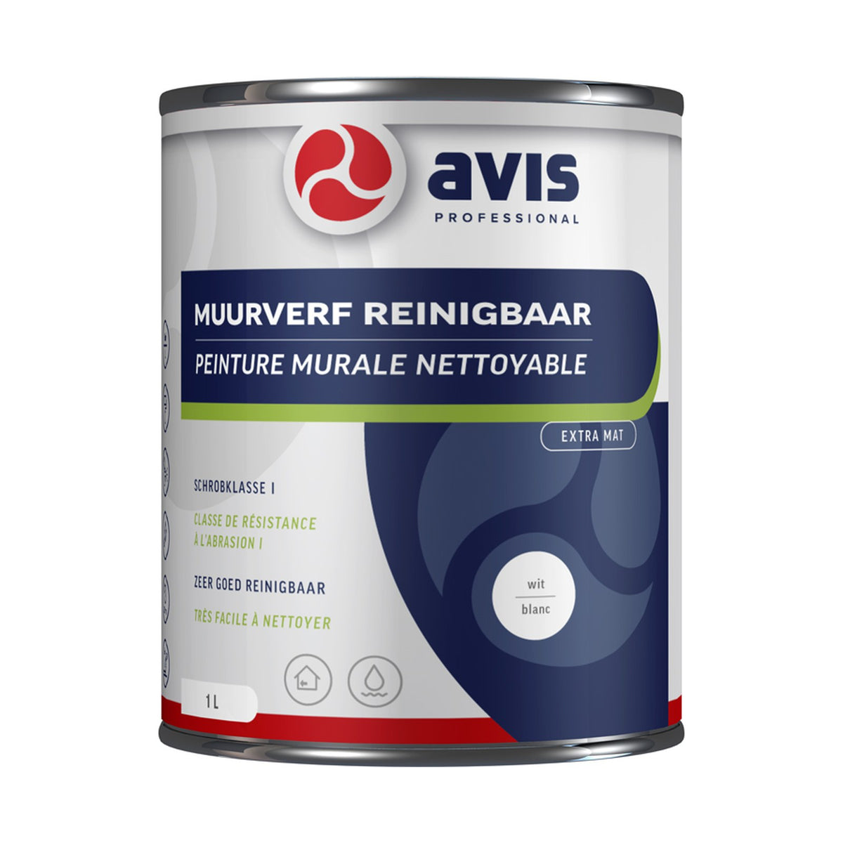 Avis Muurverf Reinigbaar Wit Extra Mat 1 liter – EAN 8712576308214