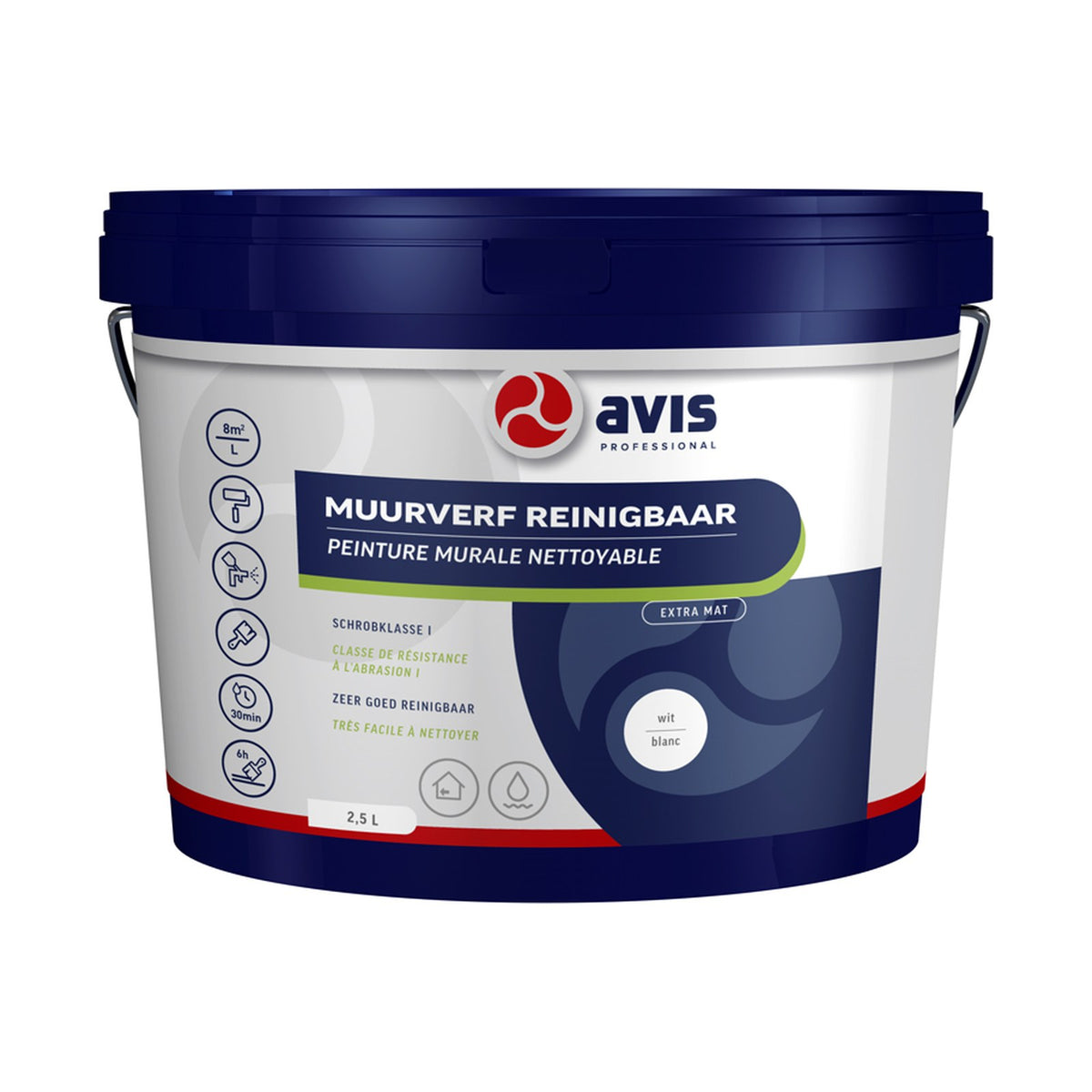 Avis Muurverf Reinigbaar Wit Extra Mat 2,5 liter – EAN 8712576308221