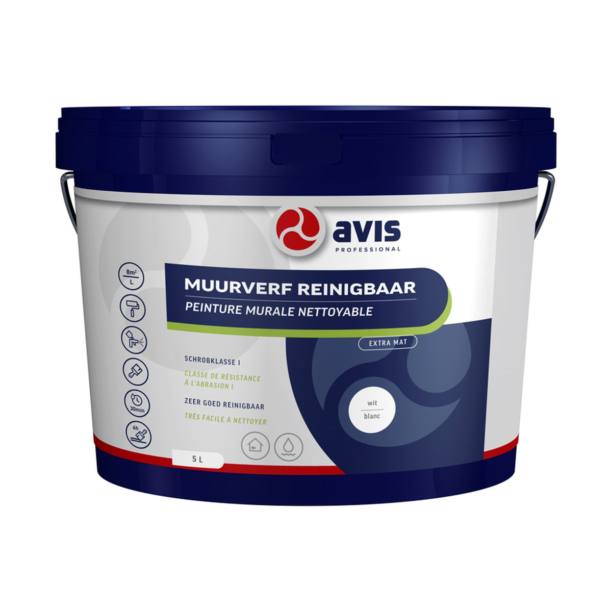 Avis Muurverf Reinigbaar Wit Extra Mat 5 liter – EAN 8712576308238