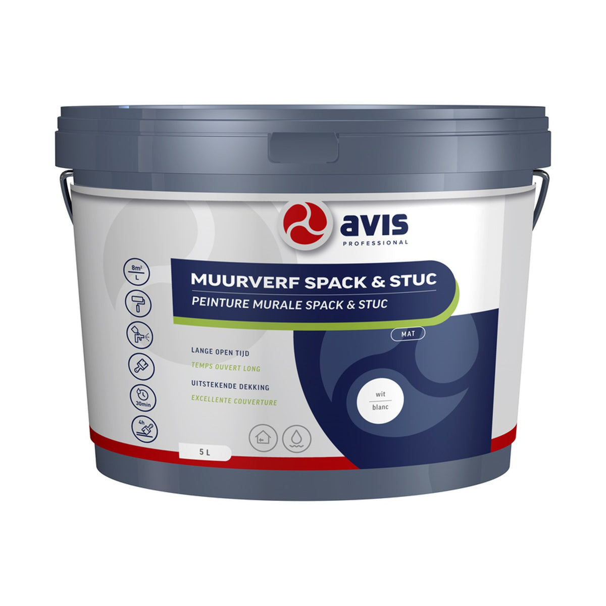 Avis Muurverf Spac & Stuc Wit Mat 5 liter – EAN 8712576308269