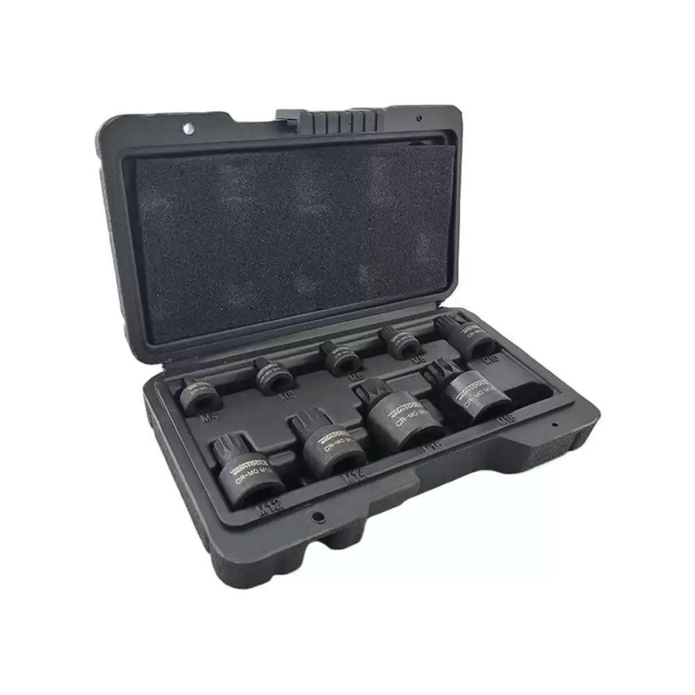 9-delige Stubby Impact Spline Bit-doppenset M4 tot M18 Laag profiel