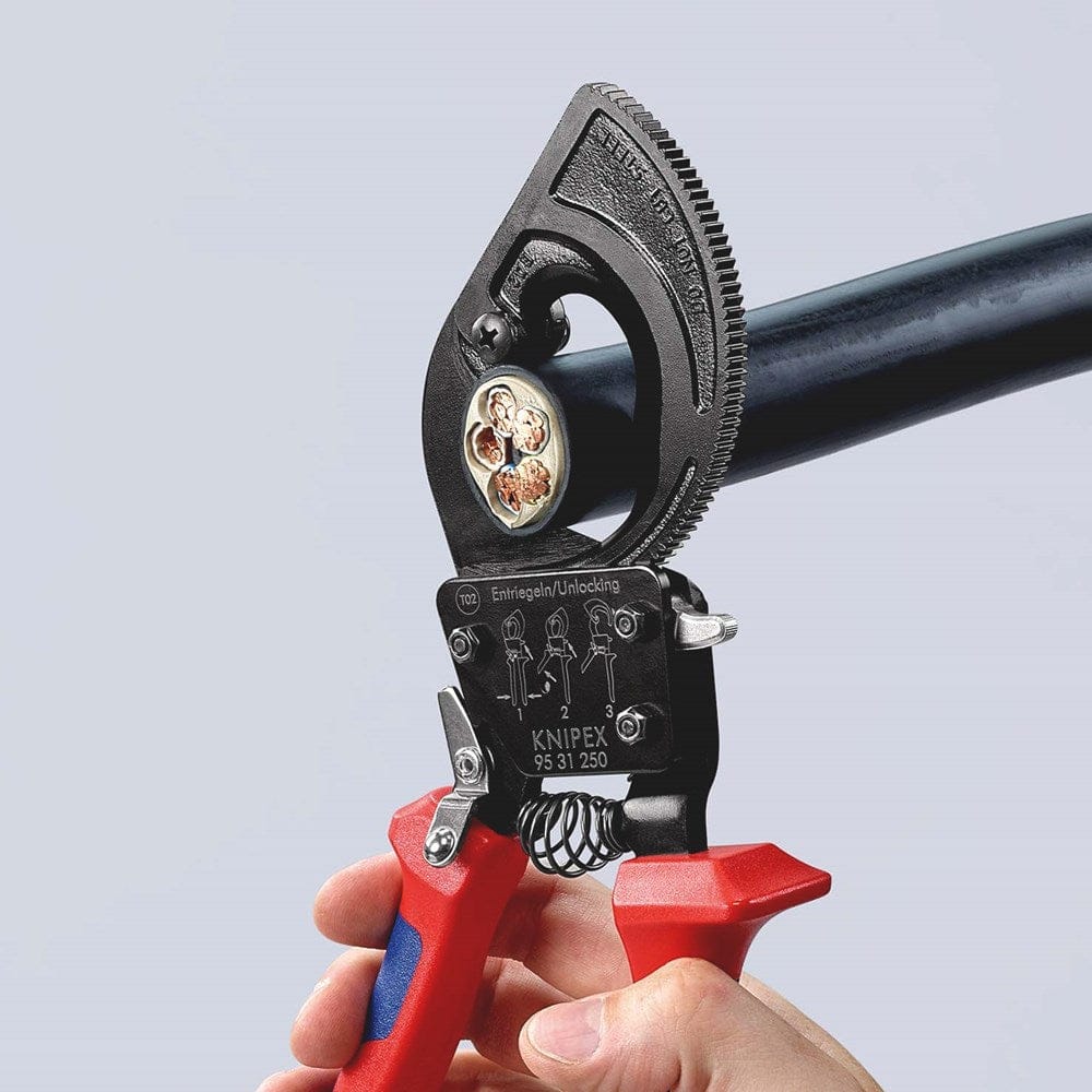 KNIPEX 95 31 250 Kabelschaar (ratelprincipe) met meer-componentengrepen zwart gelakt 250 mm (zelfbed-6
