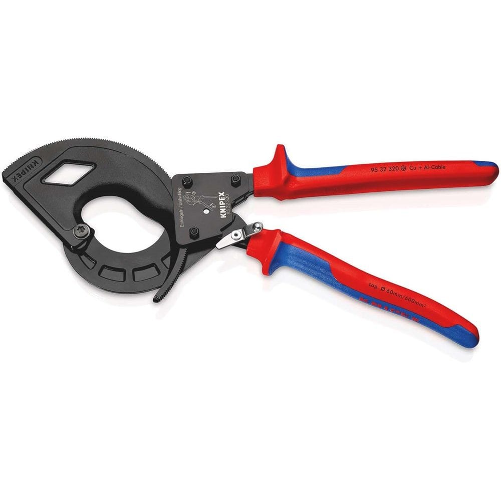 KNIPEX 95 32 320 Kabelschaar (ratelprincipe, 3-gangen) met meer-componentengrepen zwart geatramentee-2