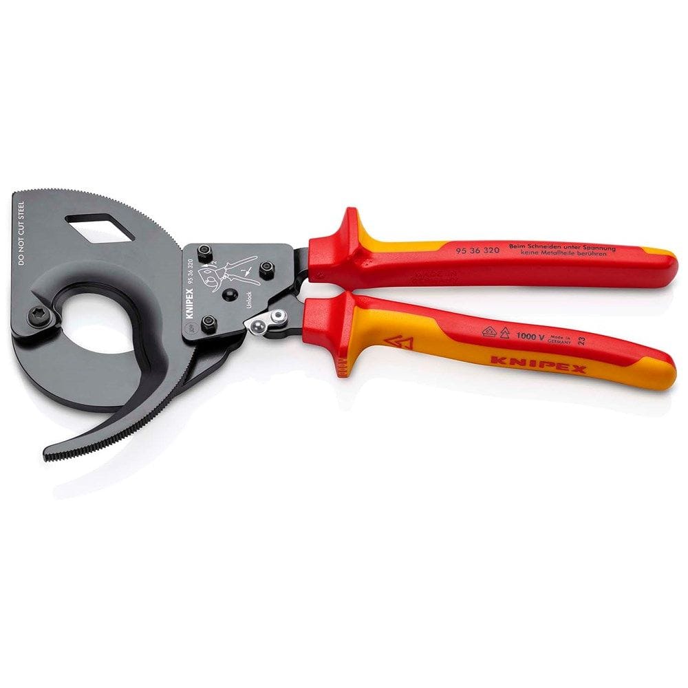 KNIPEX 95 36 320 Kabelschaar (ratelprincipe, 3-gangen) geïsoleerd met meer-componentengrepen, VDE-ge-0