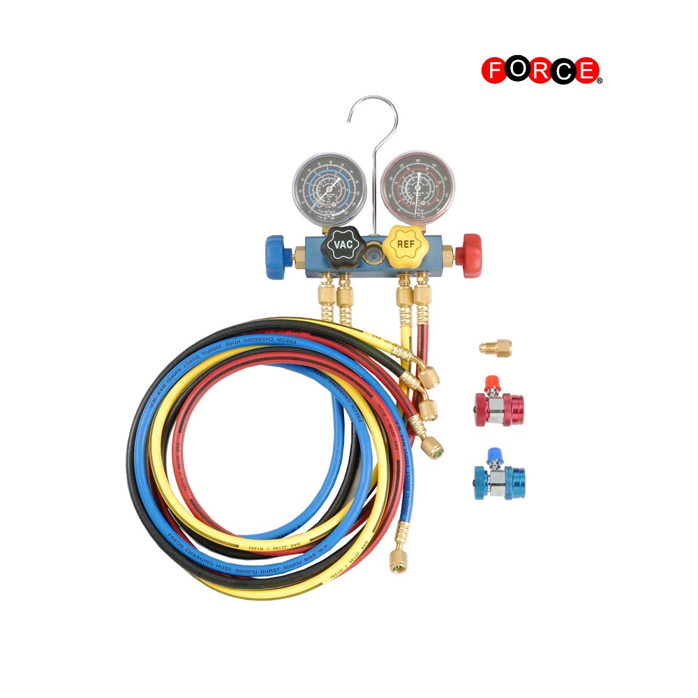 Aluminum 4-way R134a Auto A/C Manifold 80mm Gauge Set (with 60" hose and 2 couplers)
