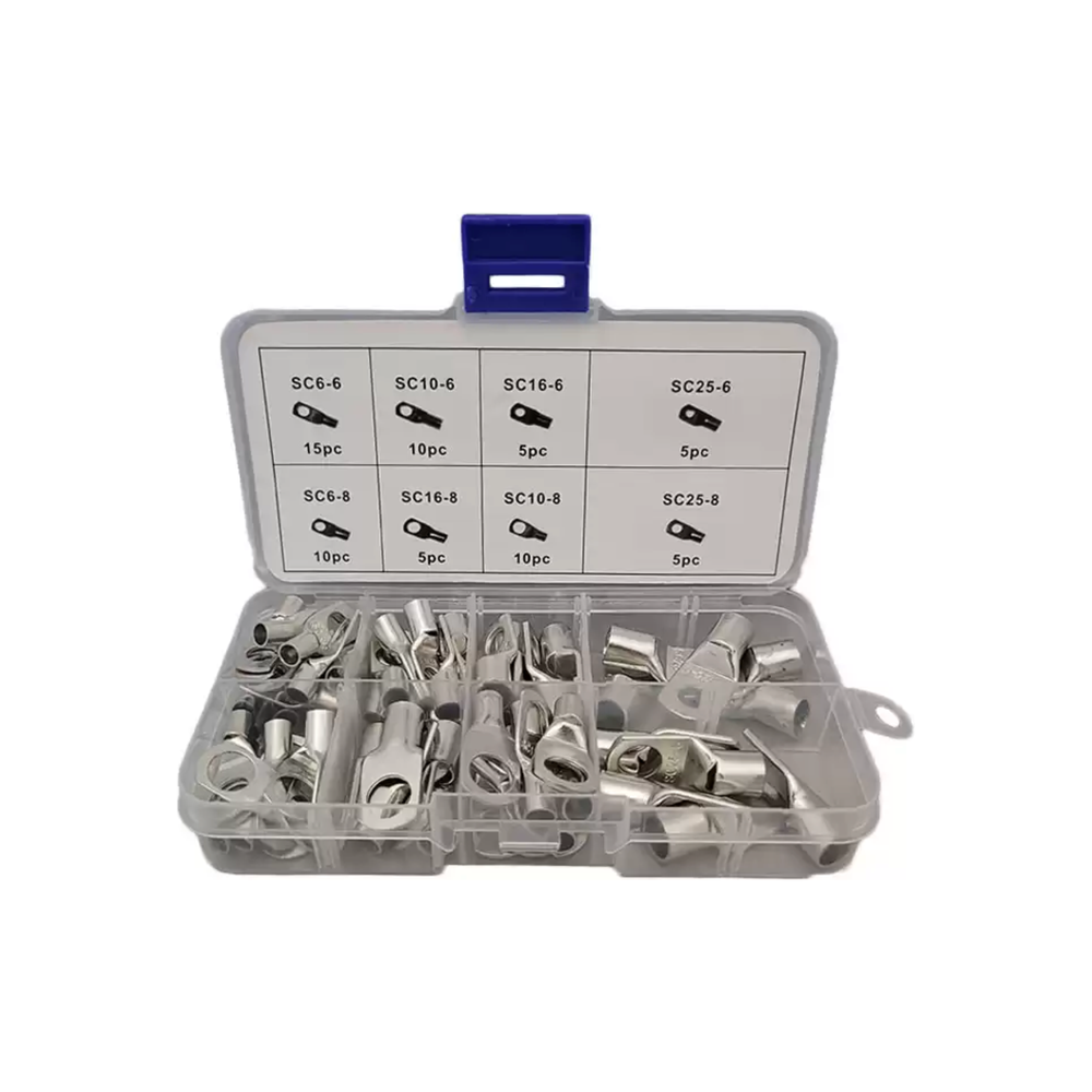 Battery cable tube terminals for crimping or soldering in cable