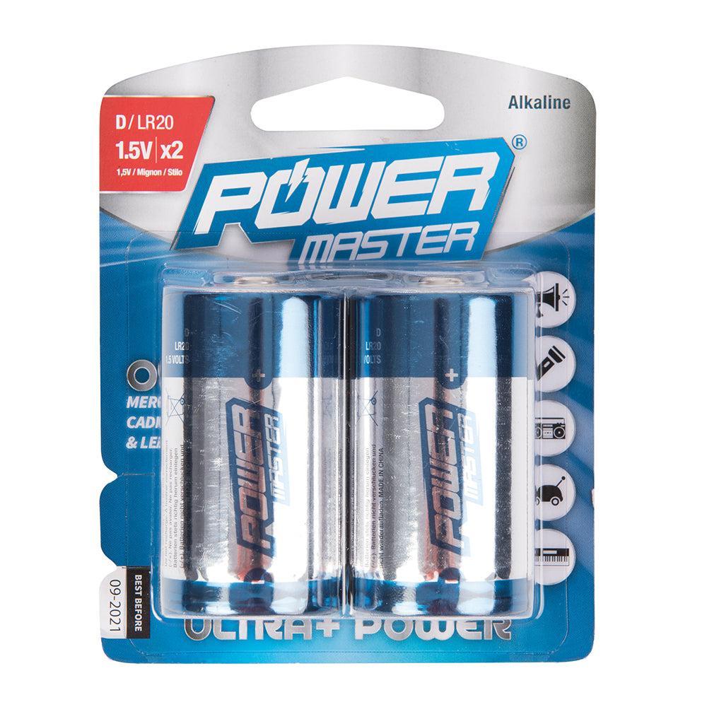 Powermaster - Type D super alkaline batterij LR20, 2 pk.